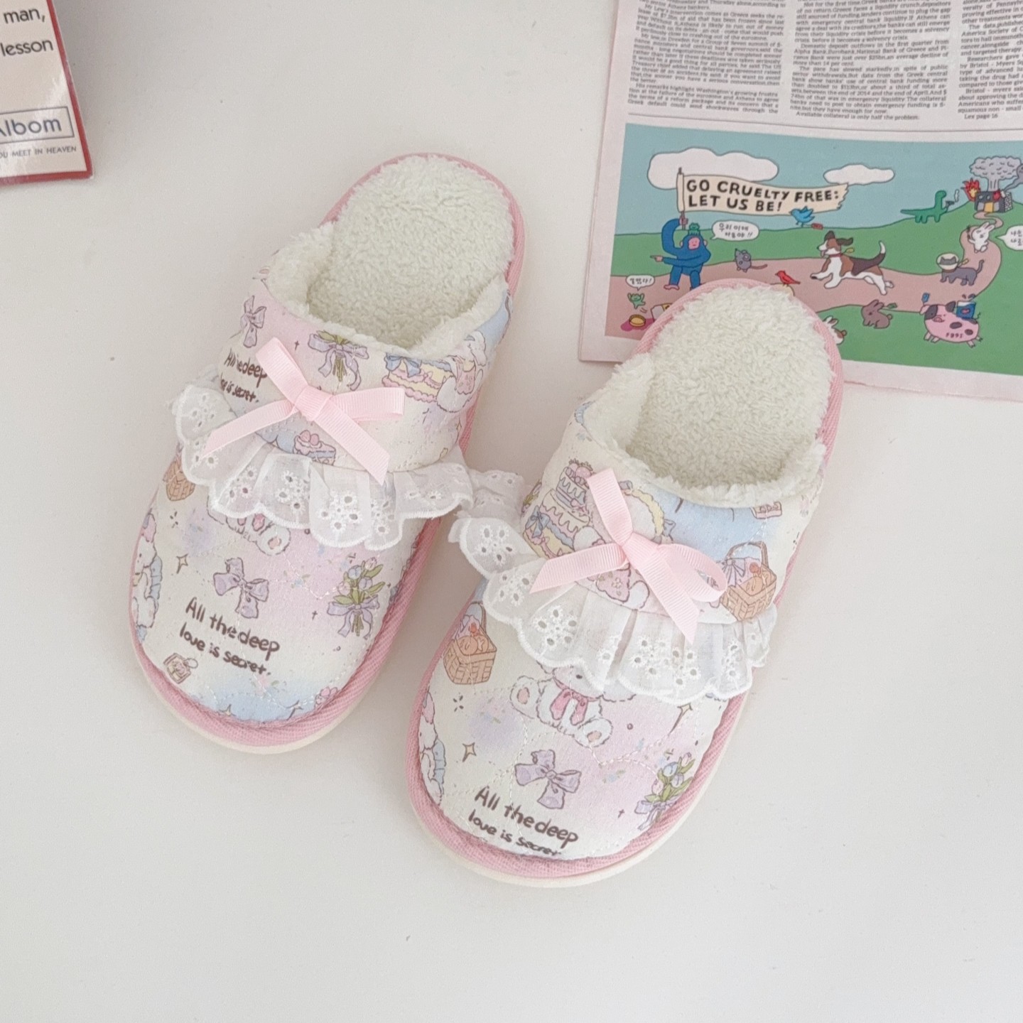 可爱小熊花边蝴蝶结棉拖鞋女居家室内防滑地板拖鞋加绒保暖毛毛拖,居家布艺,居家棉拖/棉鞋,淘宝优惠券,粉丝福利购,淘宝优惠卷