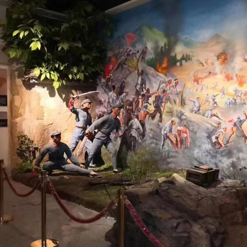 博物馆场景复原二维半场景壁画手绘墙.展览馆墙绘餐厅墙绘