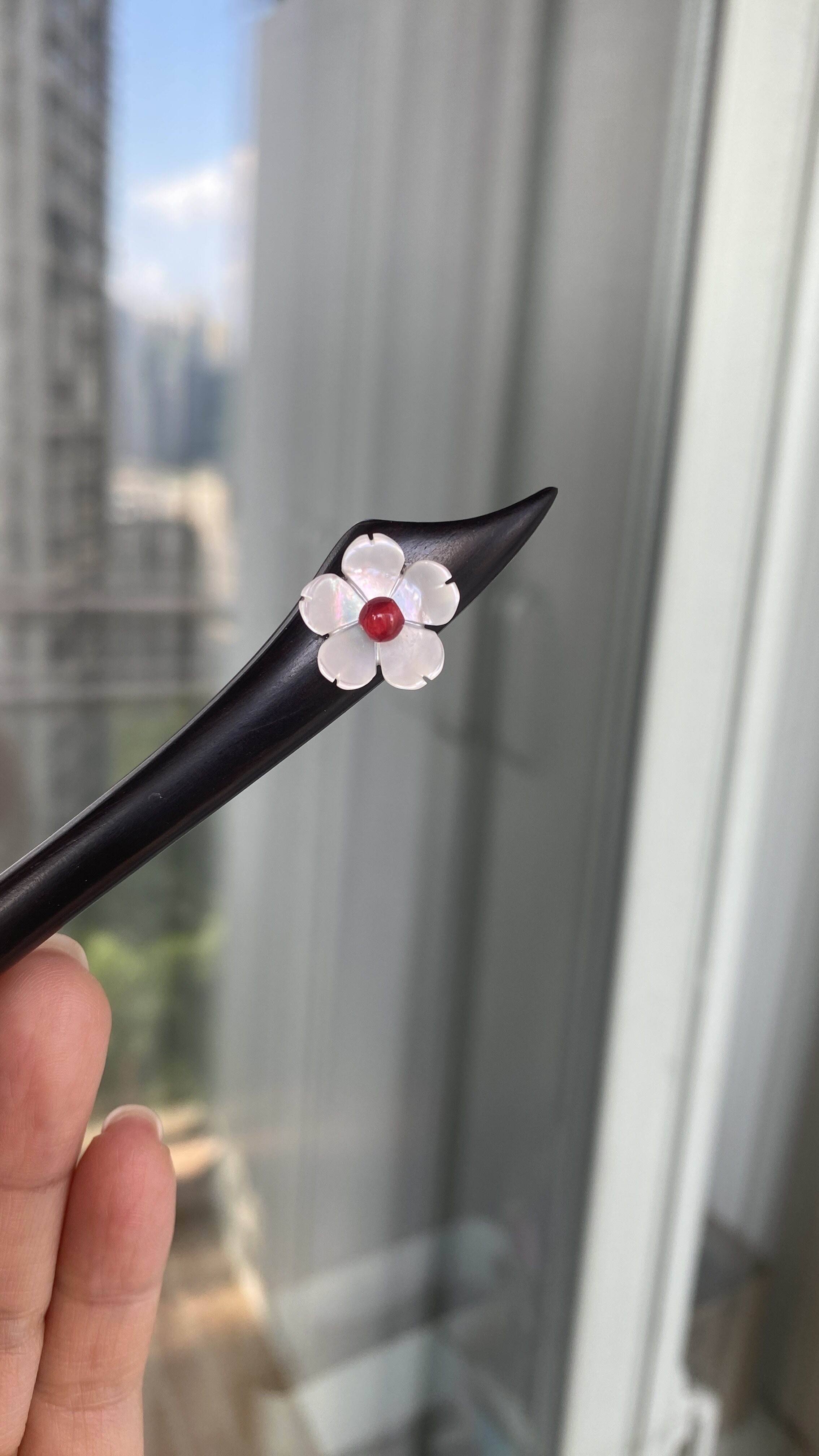 贝壳花手工簪黑檀木簪子发饰