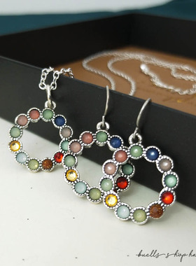 彩虹色哑光质感配饰项链耳环