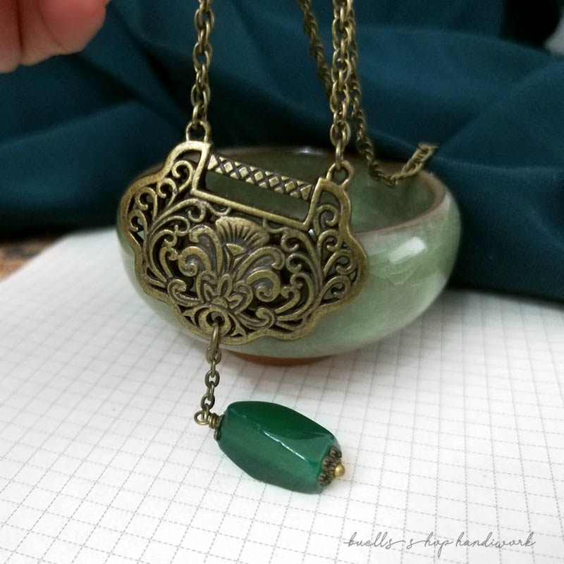 手作新品中国风复古时髦吉祥纹样绿玛瑙吊坠镀金合金短项链饰品女,饰品/流行首饰/时尚饰品新,项链,淘宝优惠券,粉丝福利购,淘宝优惠卷