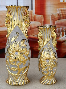 金色福字陶瓷花瓶客厅摆件 供佛 年宵干花水培柳枝花艺婚庆花器