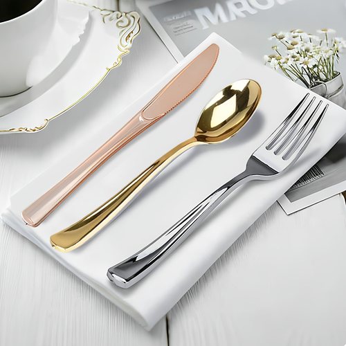一次性餐具派对刀叉勺金银色套装