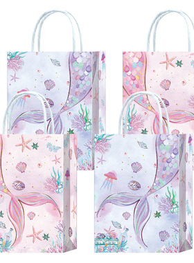 生日派对礼品手提袋小美人鱼卡通海洋世界包装袋party decoration