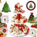 聖誕節餐具蛋糕架派对装 饰MerryChristmas纸盘一次性节日布置用品