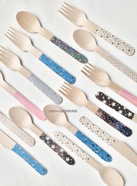 一次性叉子木勺派对生日餐具Wooden Fork Spoon Knife Cutlery