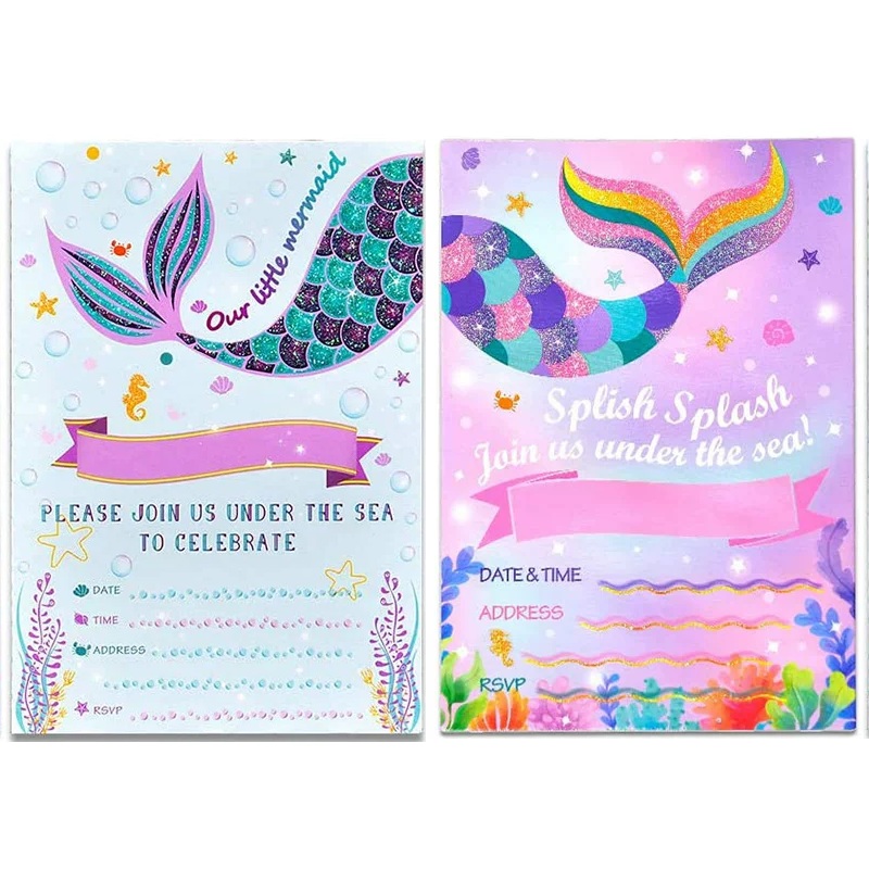 美人鱼生日派对邀请函信封卡片