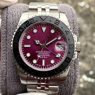 新款游艇樱桃红表盘nh35机芯蓝宝石镜面精钢休闲男士机械运动手表