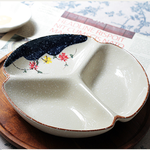【芊芊家推荐】雪花釉陶瓷三分盘减脂盘零食盘子
