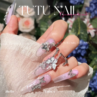 NAIL手工穿戴可拆卸美甲重工超长T尖紫蝴蝶链条 TUTU 紫里紫气