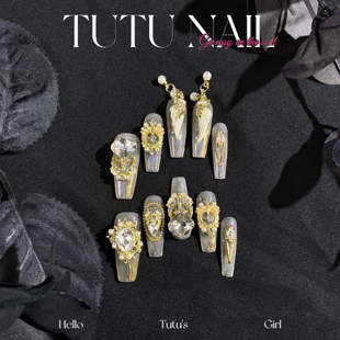 NAIL手工穿戴可拆卸美甲重工奢华长T金翅膀婚甲 TUTU 射手座
