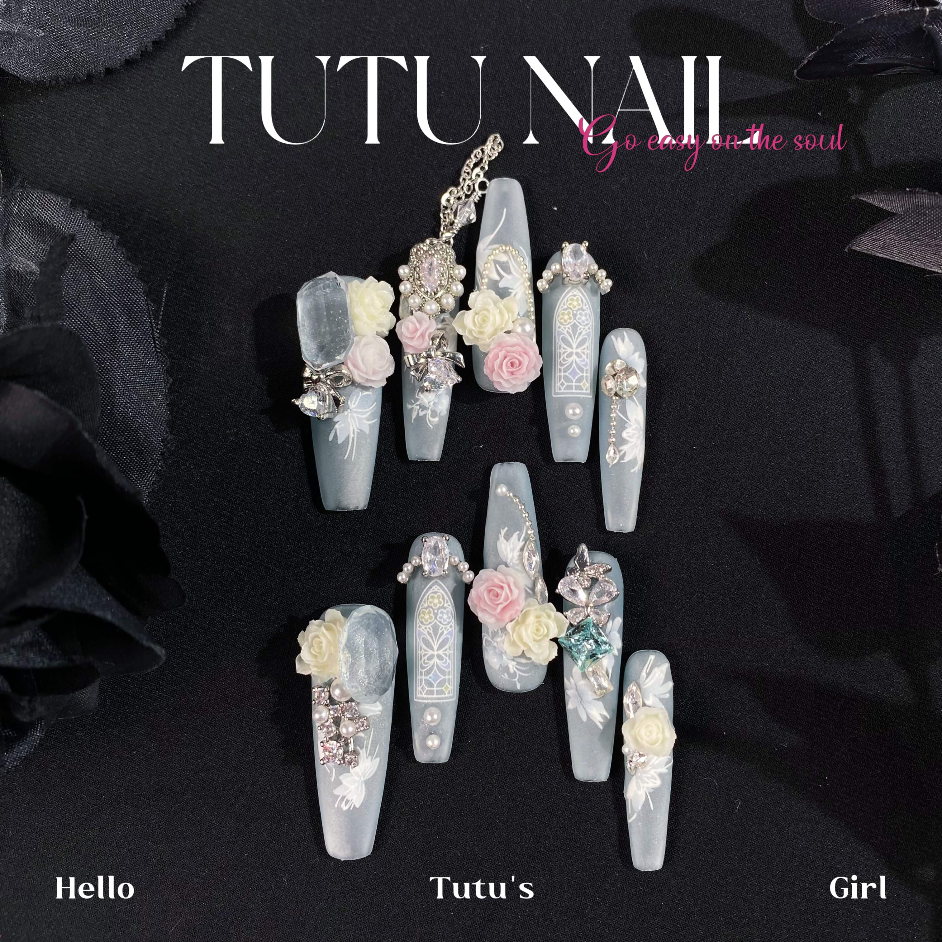 雾霾蓝灰色穿戴甲TUTUNAIL新中式