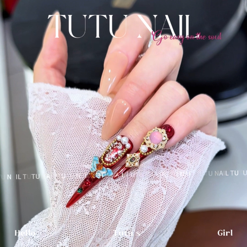 TUTUNAIL手工穿戴甲魔镜粉婚甲