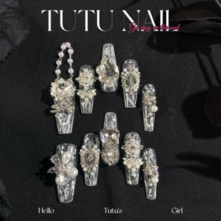 NAIL手工穿戴可拆卸美甲重工长T尖白链条乙游二次元 TUTU 莫弈