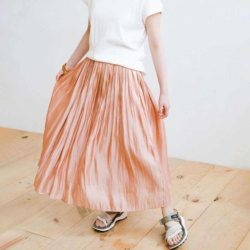 出口韩国海岛丝流光压褶百搭显瘦四季大码松紧腰A版半身裙长裙,女装/女士精品,半身裙,淘宝优惠券,粉丝福利购,淘宝优惠卷