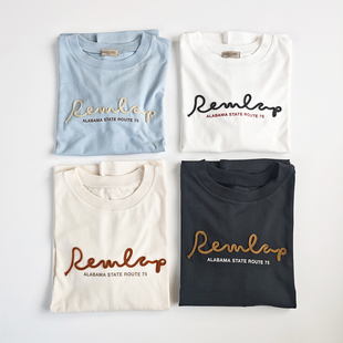 上衣女 T恤小衫 日单日系森女风SM纯棉刺绣字母装 饰百搭圆领收口袖