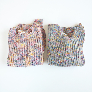 日单日系秋冬混色点点豆豆纱宽松保暖慵懒风圆领毛衣针织上衣女