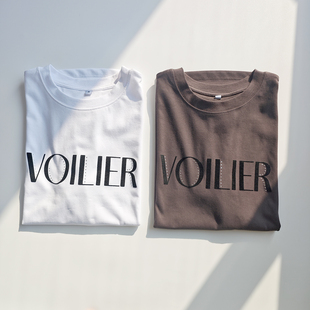 日单日系棕色亮钻黑色植绒字母丝光棉短袖T恤上衣小衫女M-5L大码