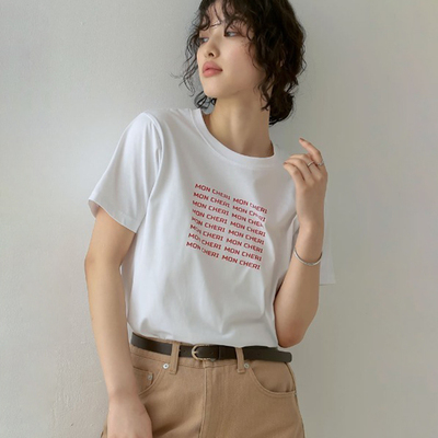 日单日系冷感透气弹力天丝光棉小字母印花短袖圆领T恤小衫上衣女