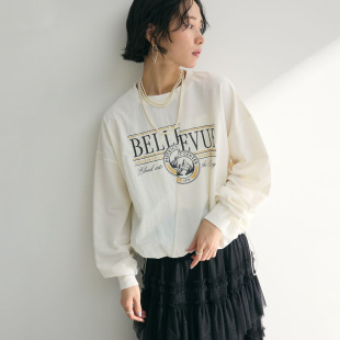 日单日系灰色粉字母V领字母印花休闲宽松薄款 T恤卫衣上衣女 长袖