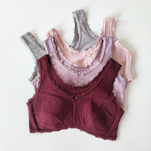 日单舒适不紧勒灰粉酒红色小胸棉质套头背心式文胸内衣贴身