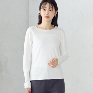 日单黑白灰吸湿发热绵软纯棉修身款简约百搭圆领长袖T恤打底衫女