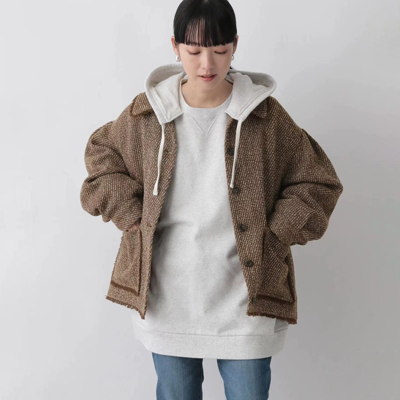 日单日系秋冬小香风气质粗花毛呢