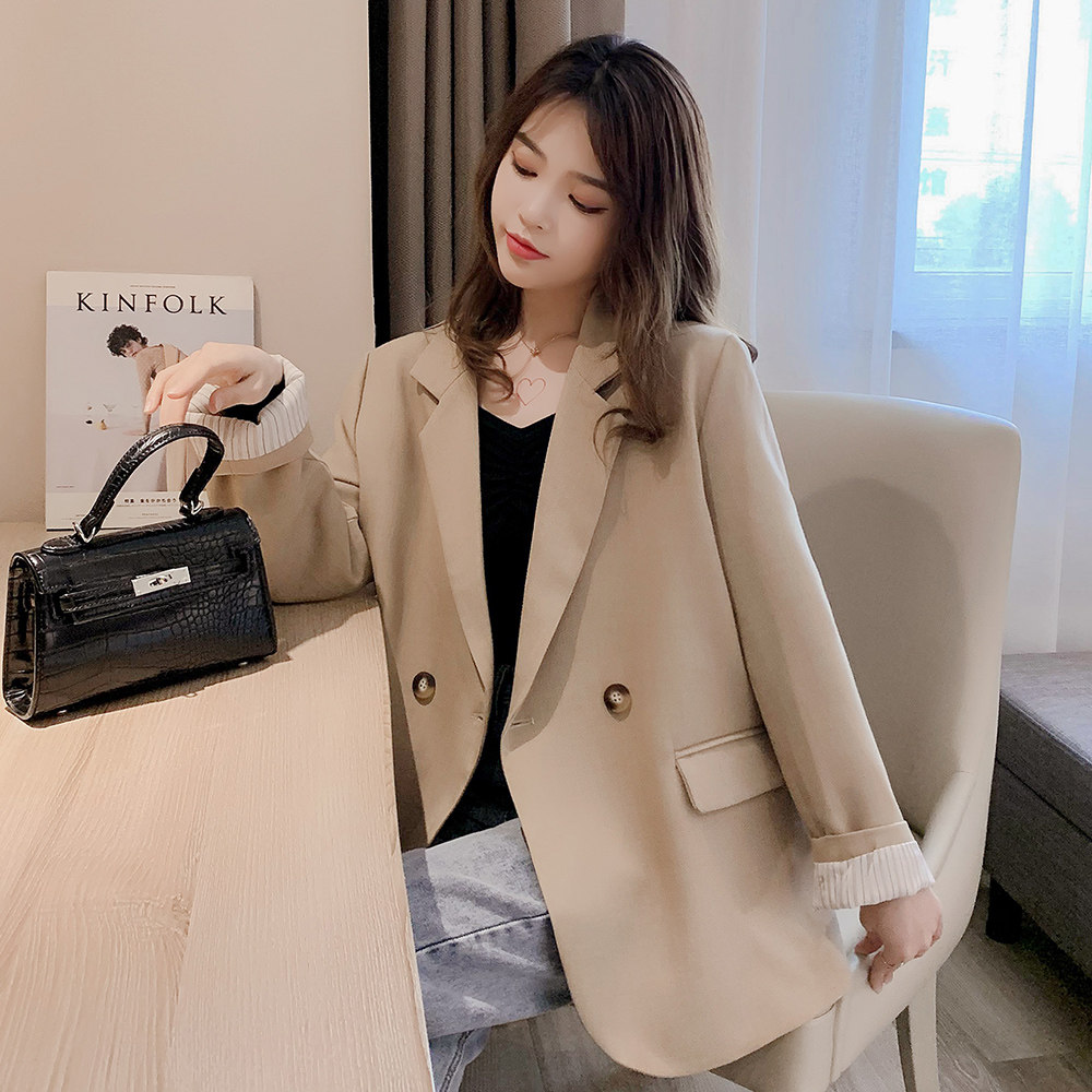 网红小西装女中长款韩版宽松2020年春季气质百搭休闲西装外套女