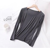 外穿春夏季 宽松大码 薄款 莫代尔春秋女士圆领睡衣家居服纯色打底衫