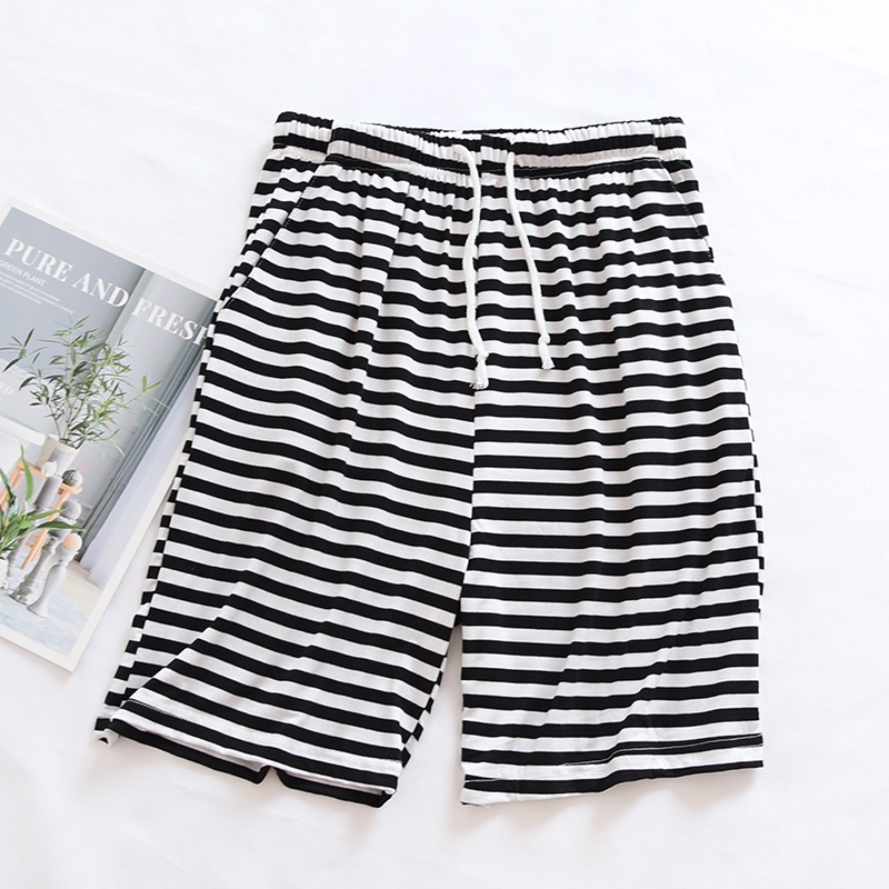 强烈推荐夏季莫代尔女士条纹短裤五分家居睡裤薄宽松大码沙滩裤