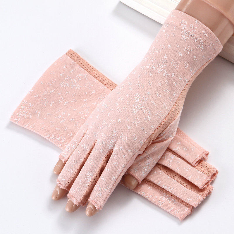 半指手套女士夏季防紫外线防滑春秋纯棉防晒露指五指漏指半截开车