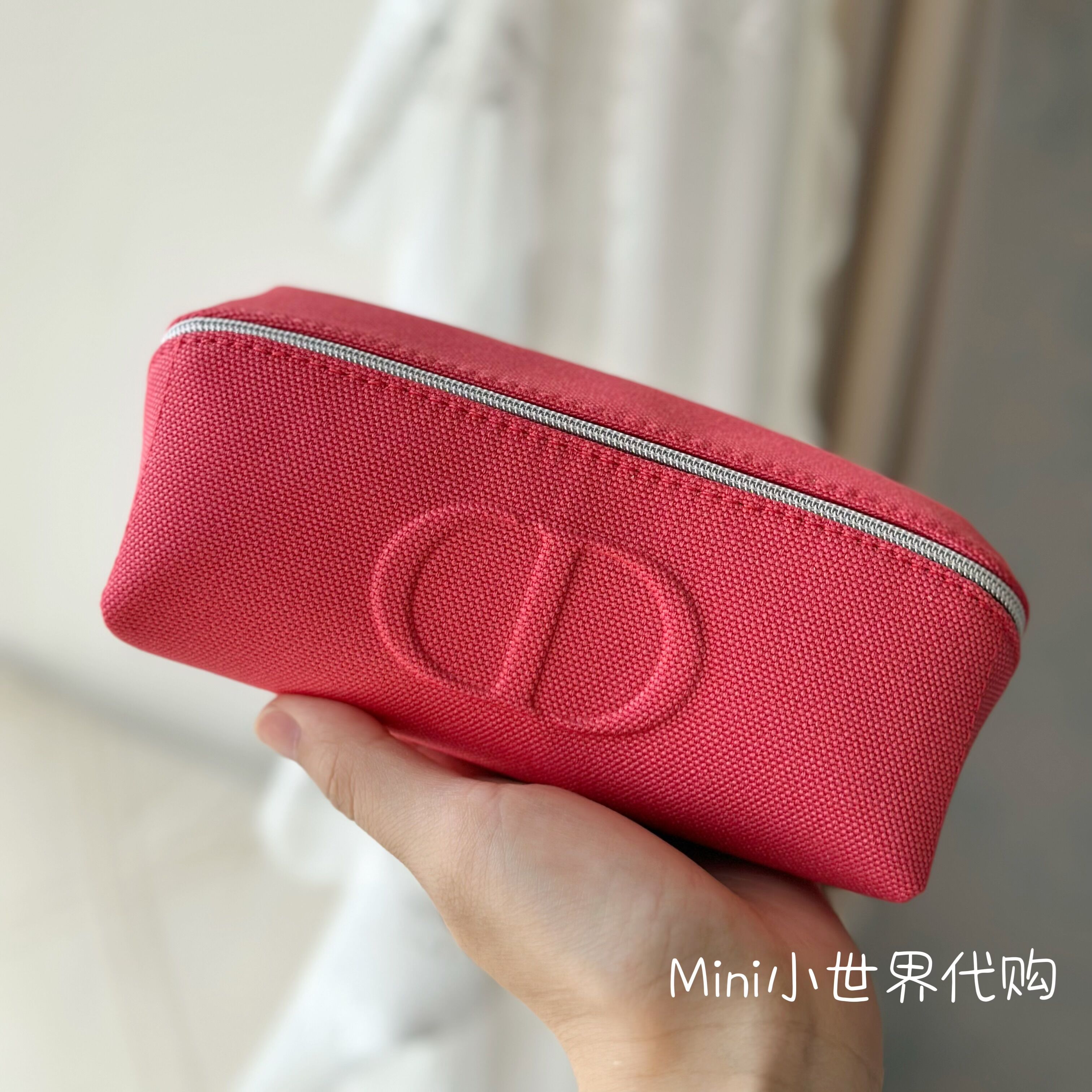 自留~专柜赠品 Dior迪奥西瓜红帆布化妆包 收纳包 便携笔袋包