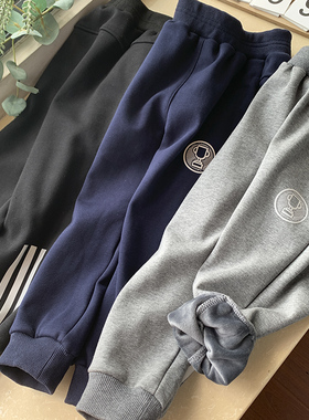 男童运动裤加绒秋冬儿童裤子一体绒男孩外穿保暖中大童薄绒长裤M