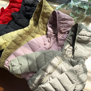 无缝轻羽~男童羽绒服轻薄款连帽童装秋冬儿童外套女童中大童夹克M