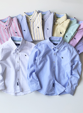 高品牛津纺~儿童衬衫纯棉长袖男童蓝色衬衣中大童男孩校服白衬衫