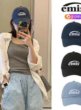 韩国代购emis棒球帽字母刺绣男女情侣百搭鸭舌帽迪丽热巴同款帽子