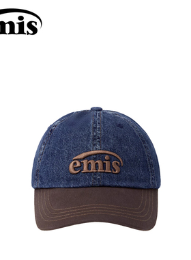 emis帽子水洗牛仔拼色棒球帽女蓝色/棕色鸭舌帽大头围百搭高级感