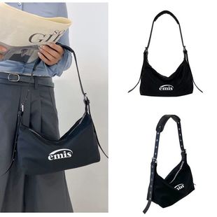 韩国emis黑色尼龙通勤包包甜甜酷辣妹风法棍腋下托特包单肩休闲包