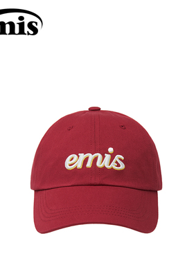 韩国emis帽子男女同款棒球帽分层配色刺绣标红色复古时尚鸭舌帽
