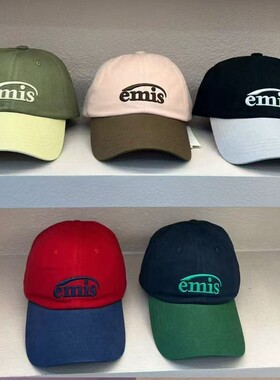 emis帽子女新标水洗拼色棒球帽男黑色大头围韩系软顶鸭舌帽运动帽