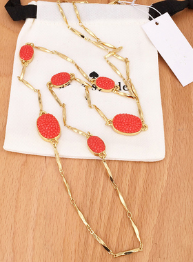 欧美小众设计项链轻奢红色宝石