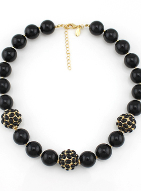 kjl黑色珍珠个性圆珠项链锁骨链