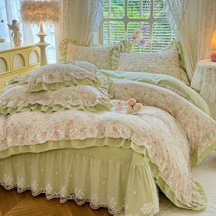四件套公主风法式 床盖被套床单高端床上用品 花边春秋冬夹棉床裙款