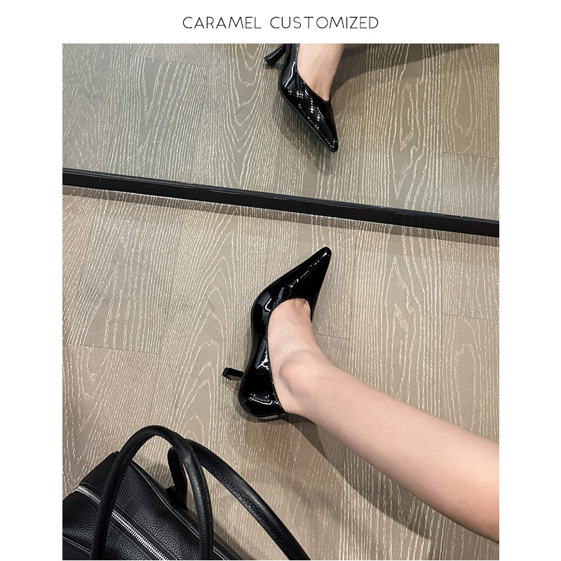 焦糖CARAMEL-真皮鞋简约尖头白色漆皮高跟鞋细跟商务时尚女-6cm