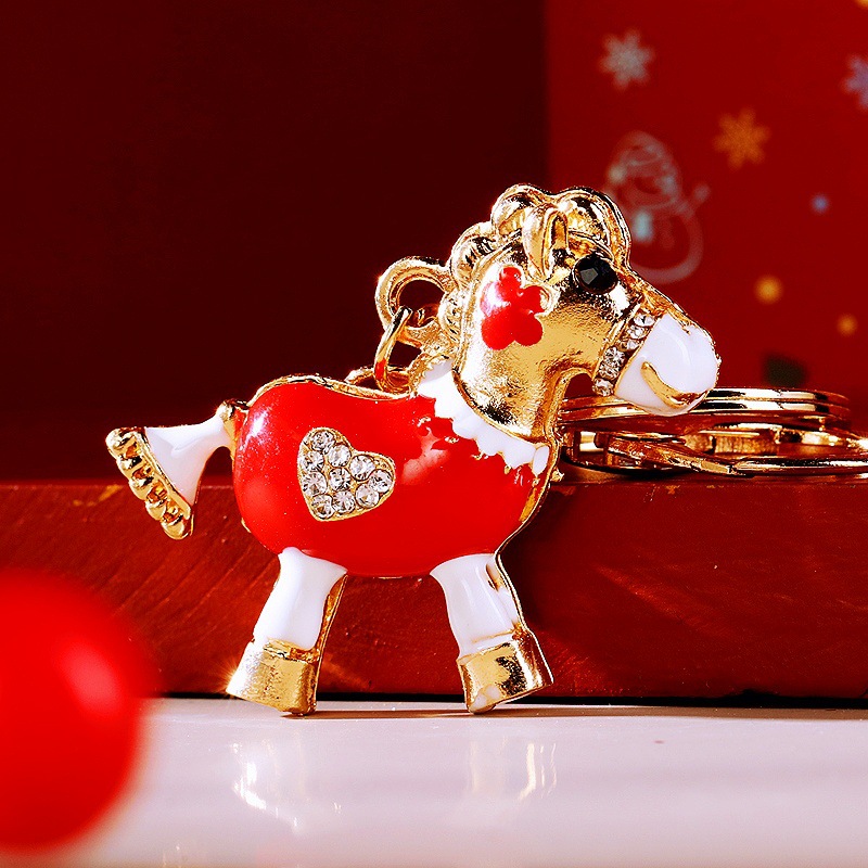 国潮镶钻新款爱心小马汽车钥匙扣女包包挂件金属钥匙链圈车挂礼品