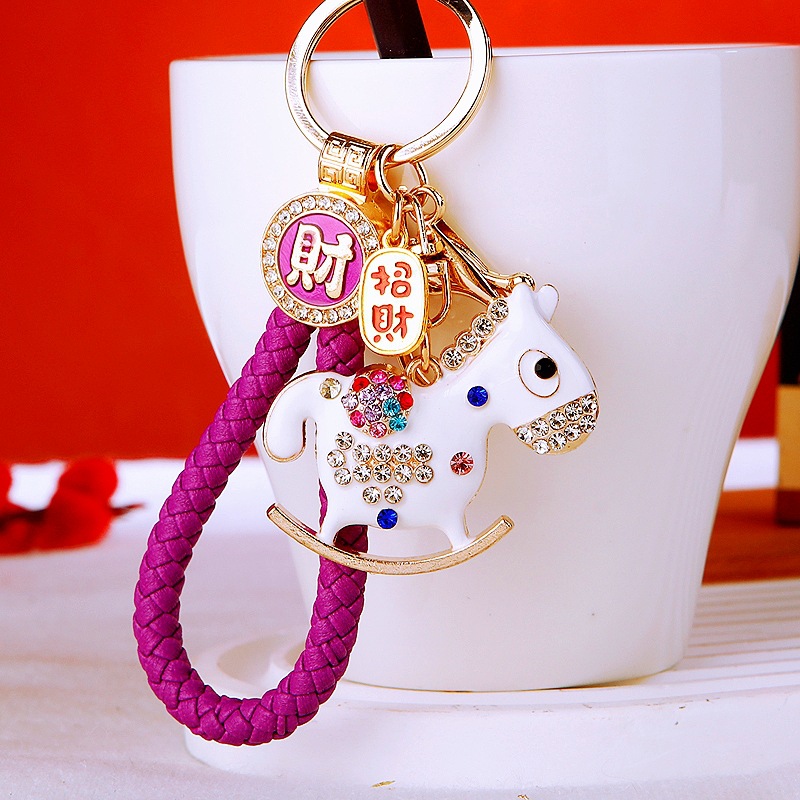 国潮招财小木马汽车钥匙扣金属可爱女包挂件钥匙链圈创意跨境