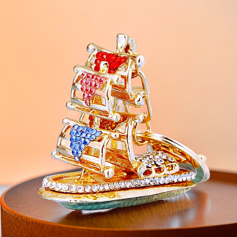 一帆风顺帆船汽车钥匙扣金属可爱男女情侣包挂件钥匙链圈摆件礼品