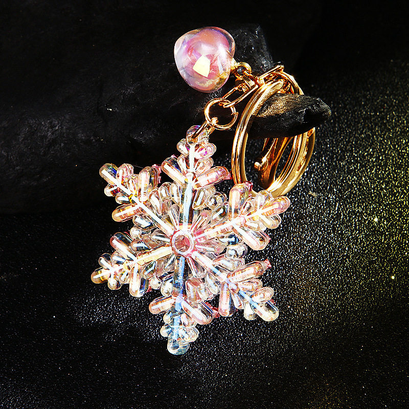 炫彩圣诞雪花挂件钥匙扣亚克力镶钻挂饰包包挂件钥匙链圈装饰礼品