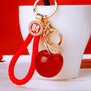 镶钻平安圣诞苹果汽车钥匙扣树脂可爱女包挂件钥匙链圈挂饰小