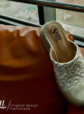 【ShānRen】增高包头拖鞋女夏外穿穆勒鞋草编社会半拖女松糕厚底